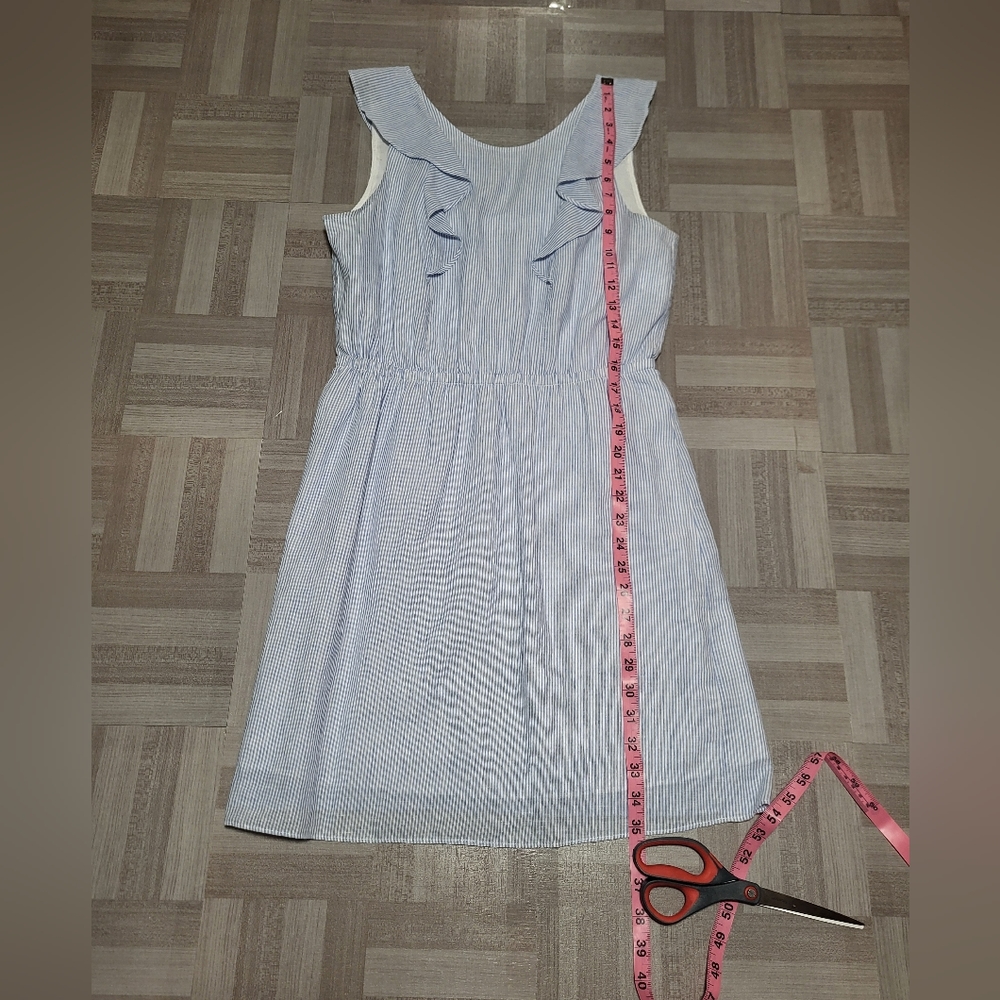 Striped Ruffle-Front Sleeveless Dress - Light Blue - Picture 3 of 7